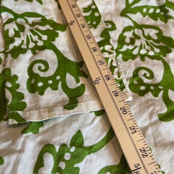 Kenar 100% Linen Women's Tunic White with Green Tropical Floral Print Size 10 - Picture 11 of 12